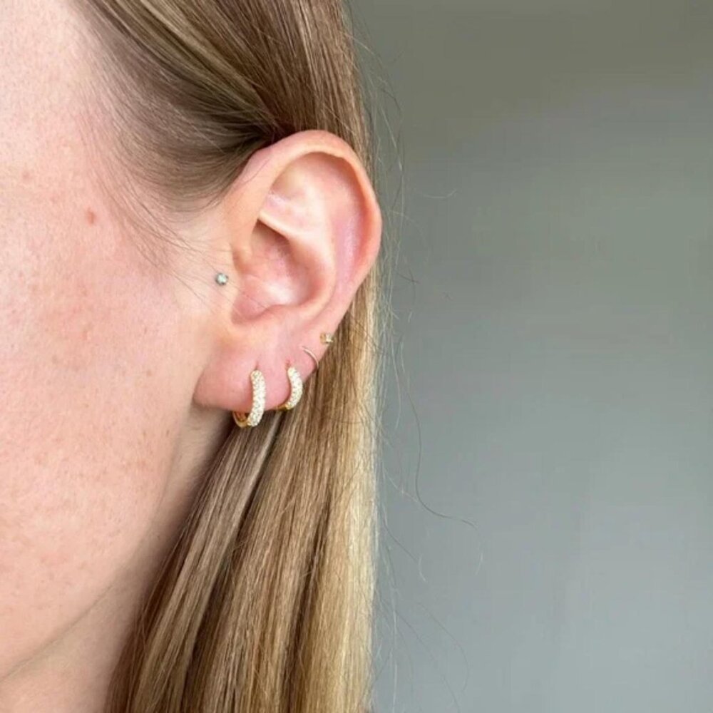 The Heather Gold huggie hoop 4 earrings cz stone stud dainty stainless steel